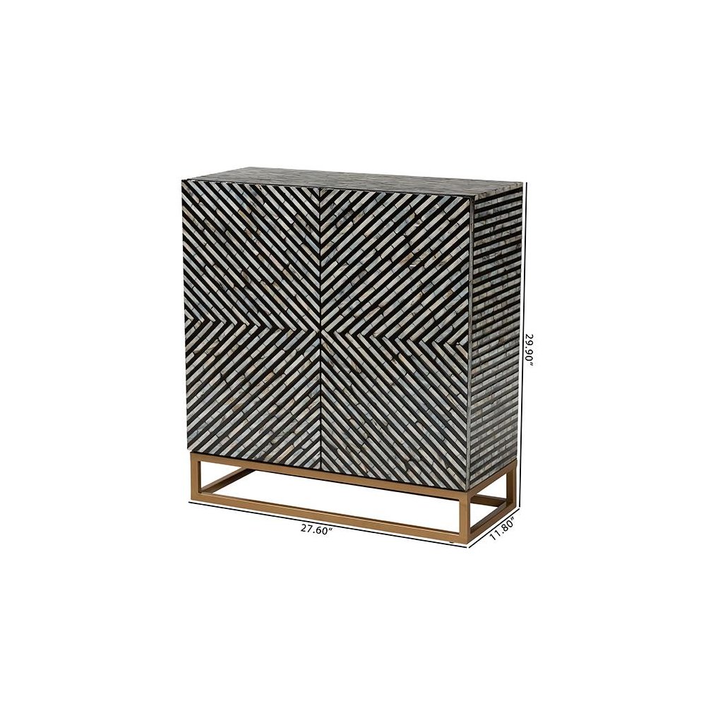 Bohemian Two-Tone Black and Grey Mother of Pearl and Gold Metal Storage Cabinet. Picture 10