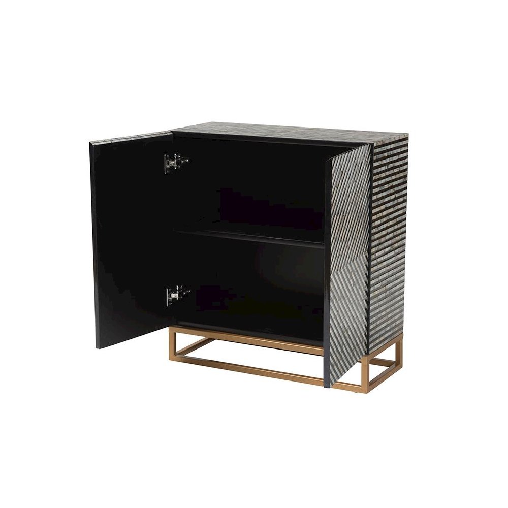 Bohemian Two-Tone Black and Grey Mother of Pearl and Gold Metal Storage Cabinet. Picture 2