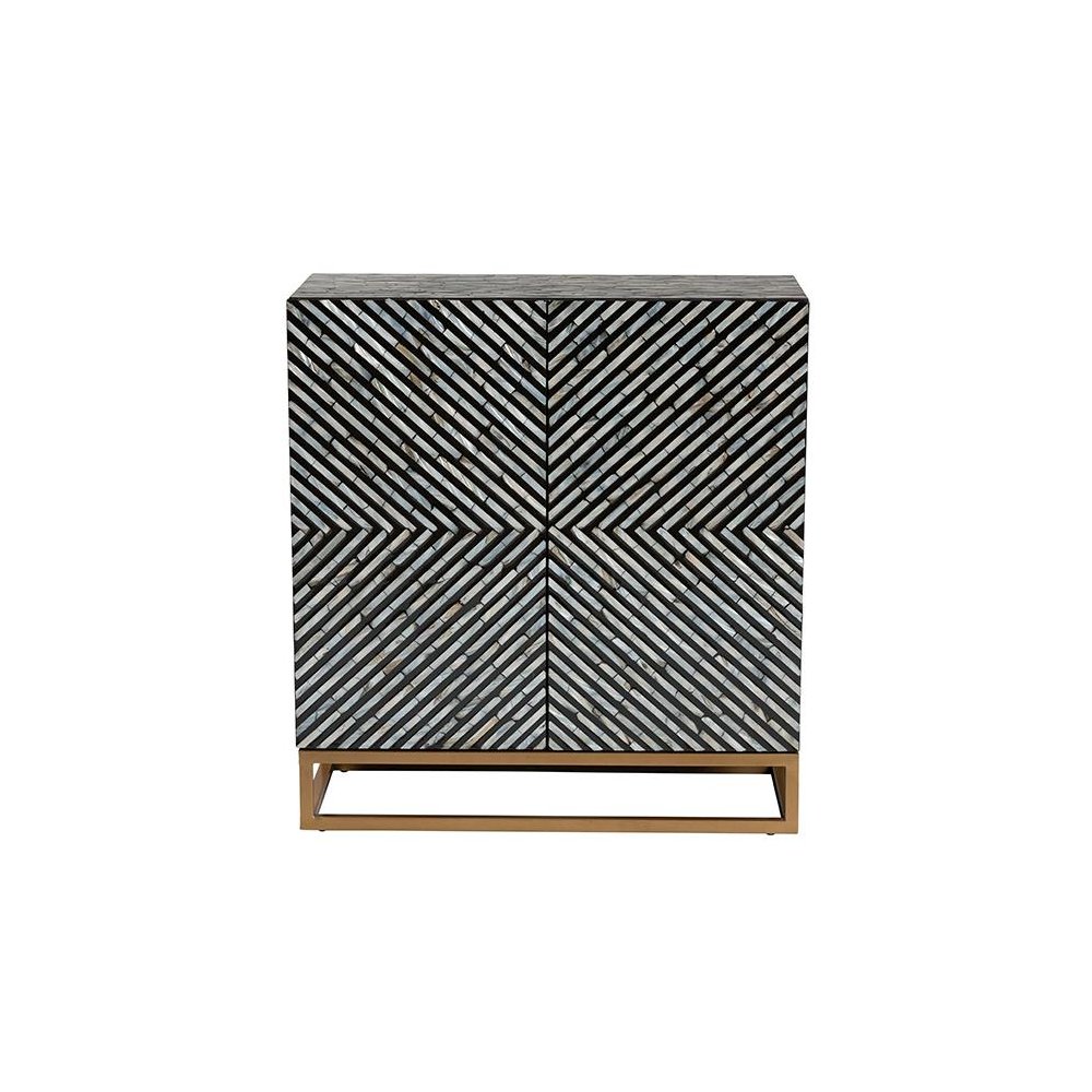 Bohemian Two-Tone Black and Grey Mother of Pearl and Gold Metal Storage Cabinet. Picture 3