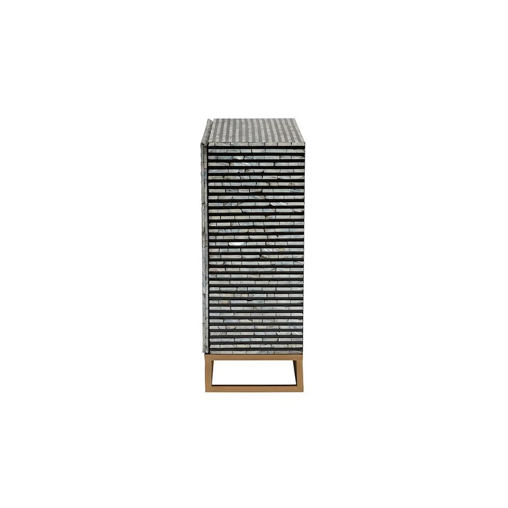 Bohemian Two-Tone Black and Grey Mother of Pearl and Gold Metal Storage Cabinet. Picture 4