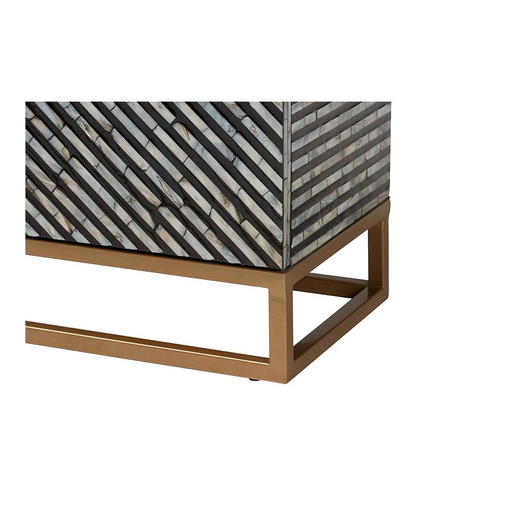 Bohemian Two-Tone Black and Grey Mother of Pearl and Gold Metal Storage Cabinet. Picture 5