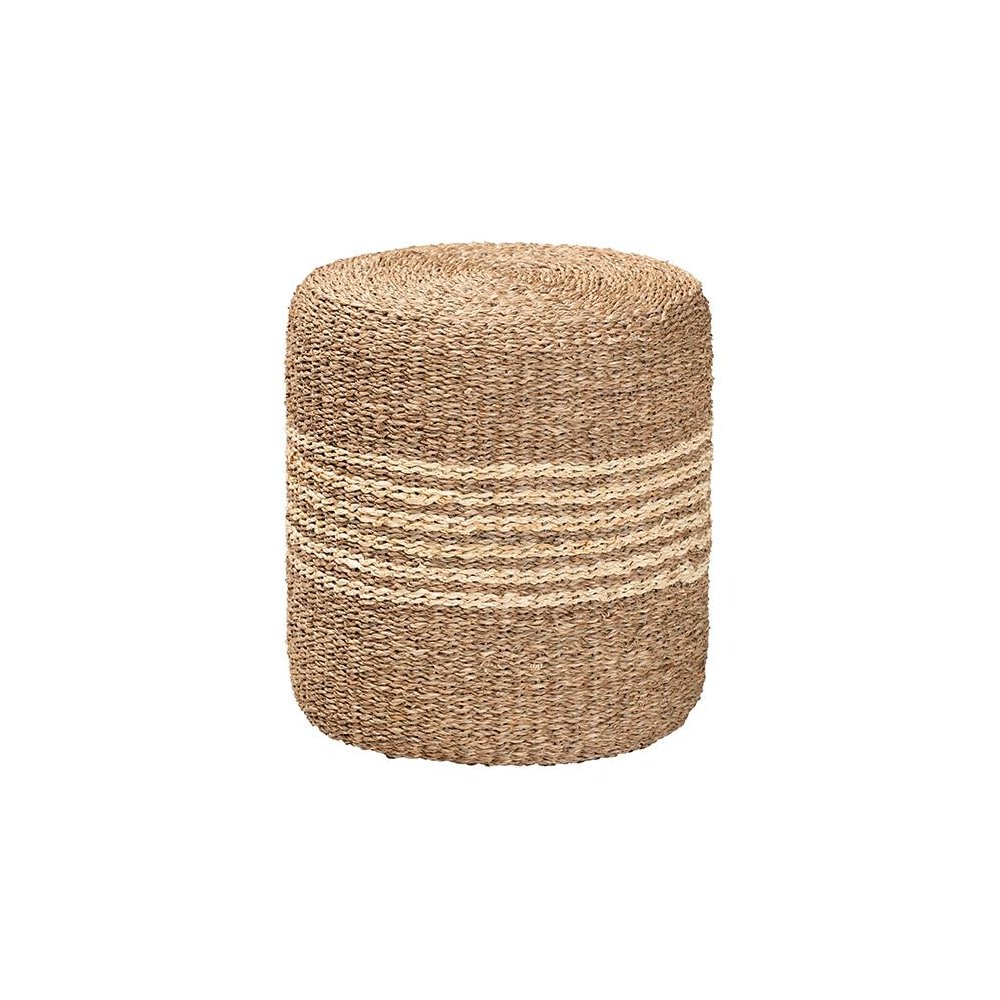 bali & pari Wickham Modern Bohemian Natural Brown Seagrass Ottoman Footstool. Picture 1