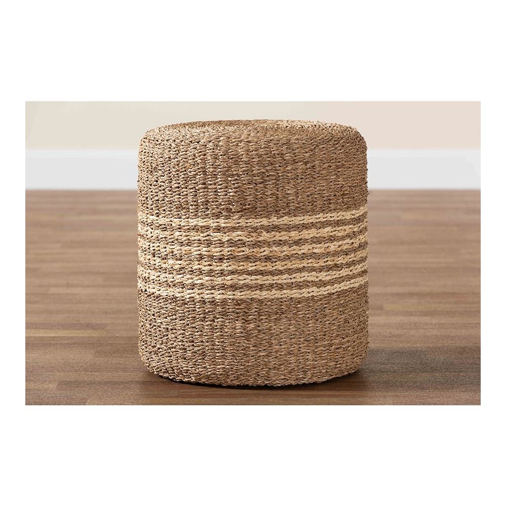 bali & pari Wickham Modern Bohemian Natural Brown Seagrass Ottoman Footstool. Picture 6