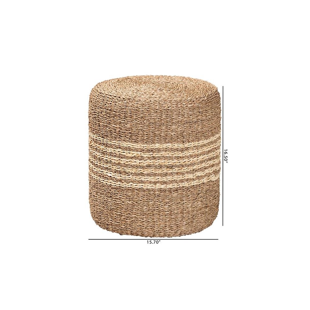 bali & pari Wickham Modern Bohemian Natural Brown Seagrass Ottoman Footstool. Picture 7