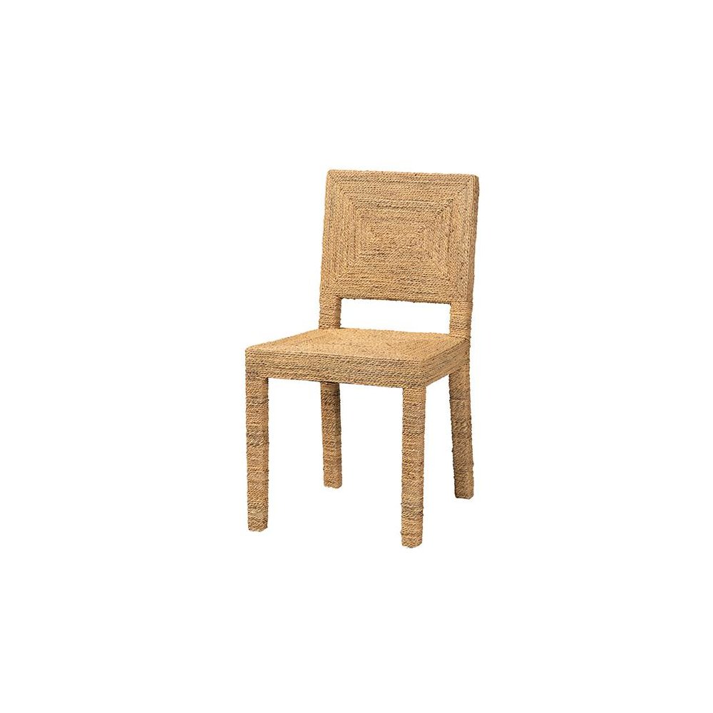 Anfield Modern Bohemian Natural Seagrass and Mahogany Wood Dining Chair. Picture 1