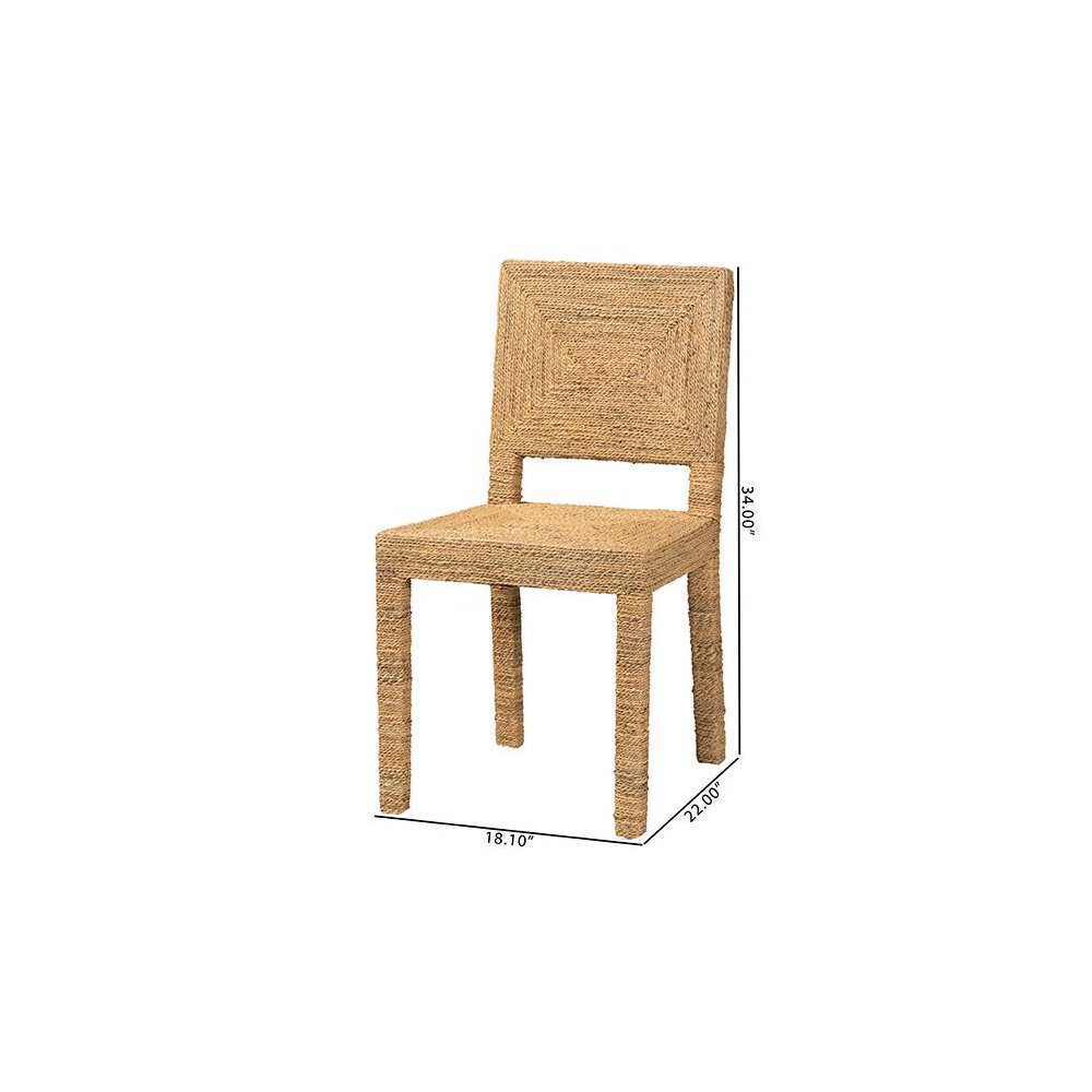 Anfield Modern Bohemian Natural Seagrass and Mahogany Wood Dining Chair. Picture 10