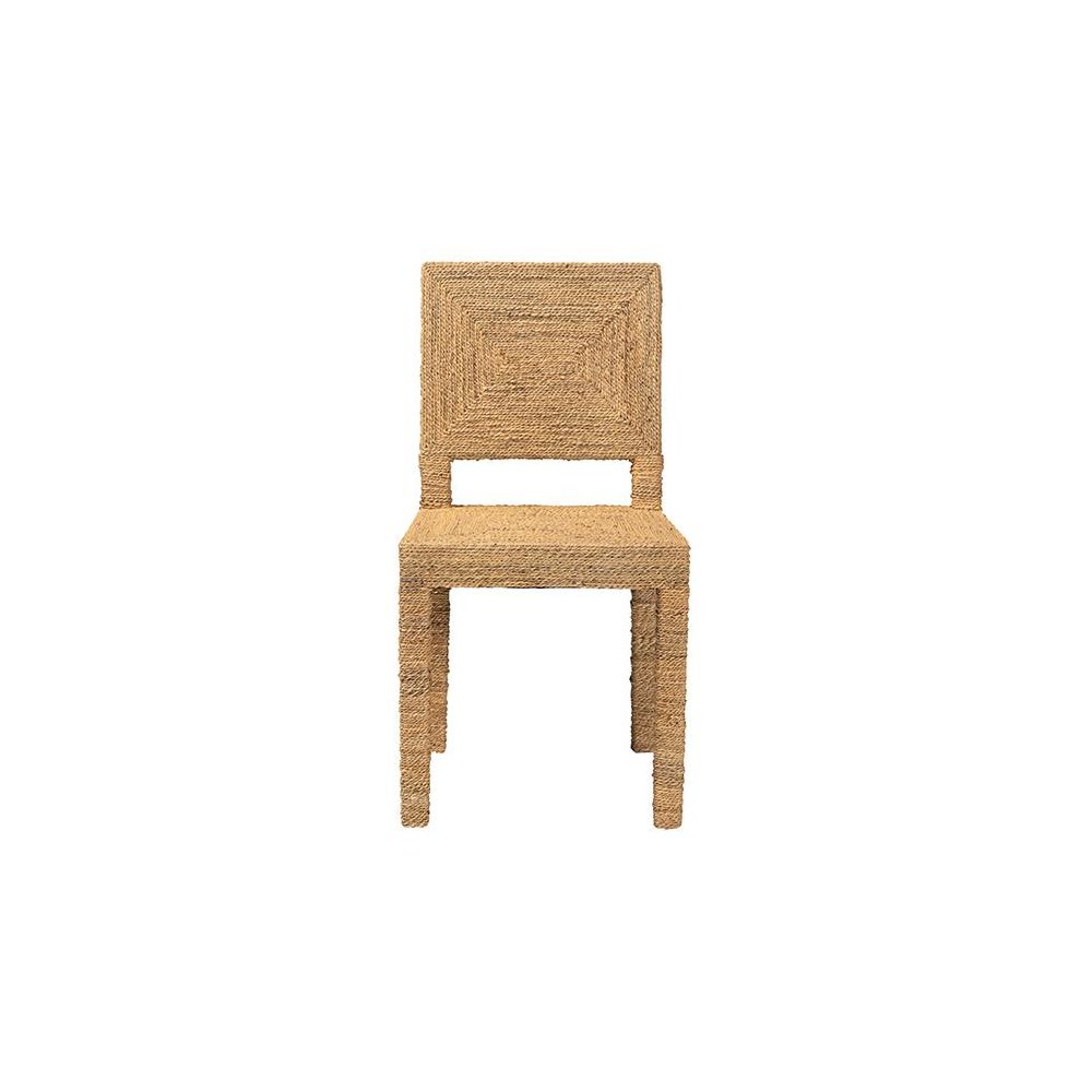 Anfield Modern Bohemian Natural Seagrass and Mahogany Wood Dining Chair. Picture 2