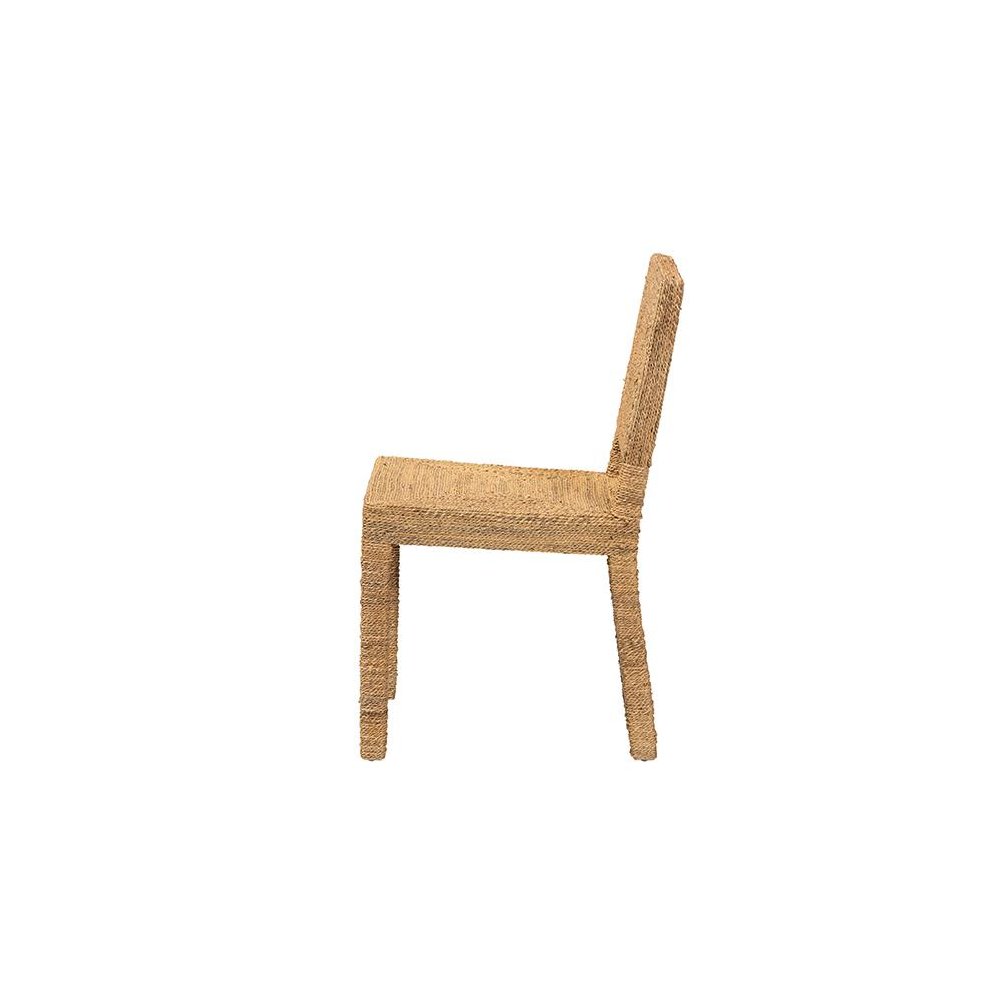 Anfield Modern Bohemian Natural Seagrass and Mahogany Wood Dining Chair. Picture 3