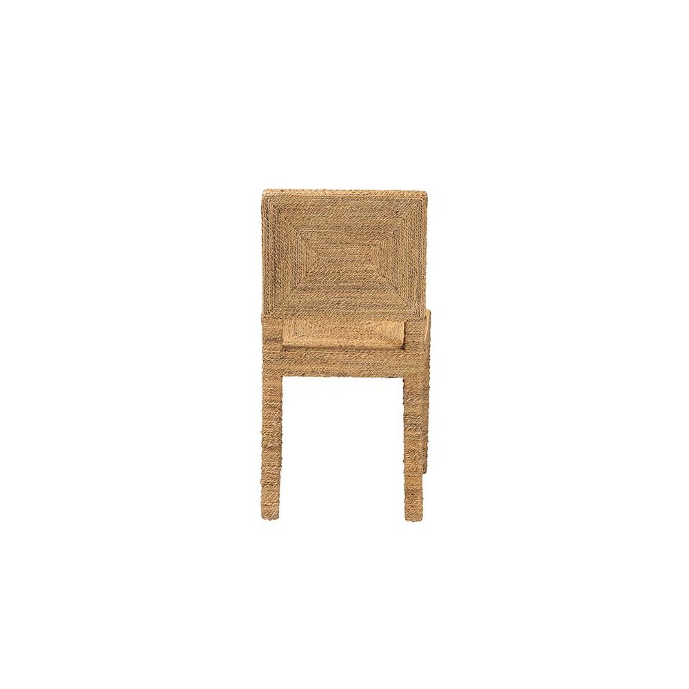 Anfield Modern Bohemian Natural Seagrass and Mahogany Wood Dining Chair. Picture 4