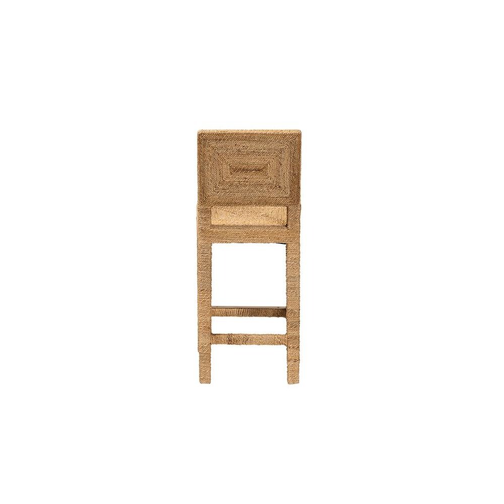 Anfield Modern Bohemian Natural Seagrass and Mahogany Wood Counter Stool. Picture 4