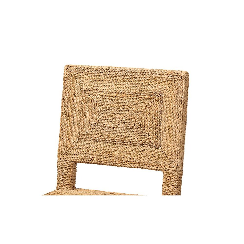 Anfield Modern Bohemian Natural Seagrass and Mahogany Wood Counter Stool. Picture 5