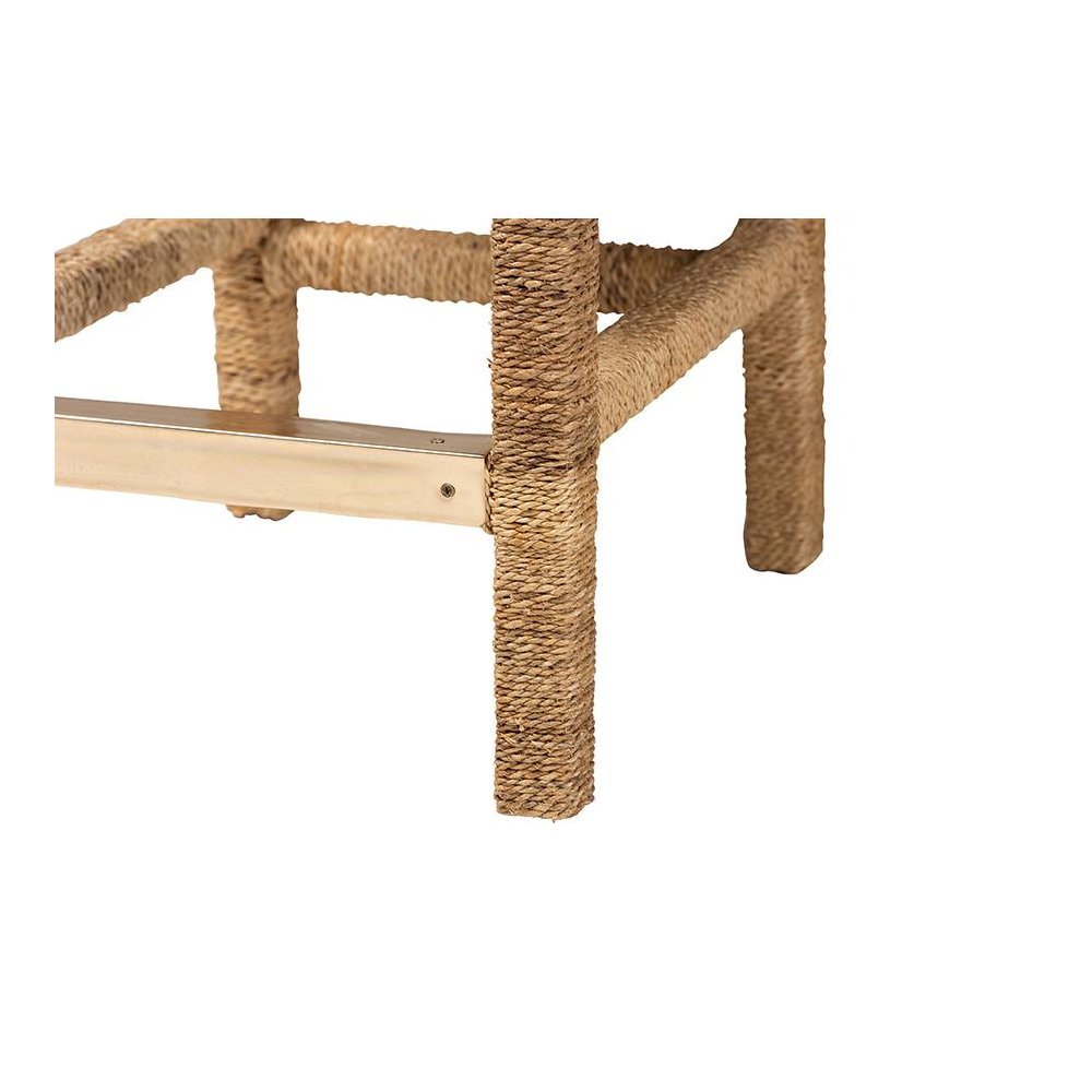 Anfield Modern Bohemian Natural Seagrass and Mahogany Wood Counter Stool. Picture 6