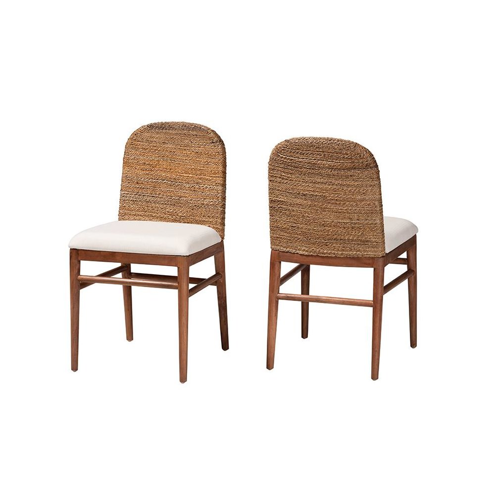Nadim Modern Bohemian Natural Seagrass and Acacia Wood 2-Piece Dining Chair Set. Picture 1