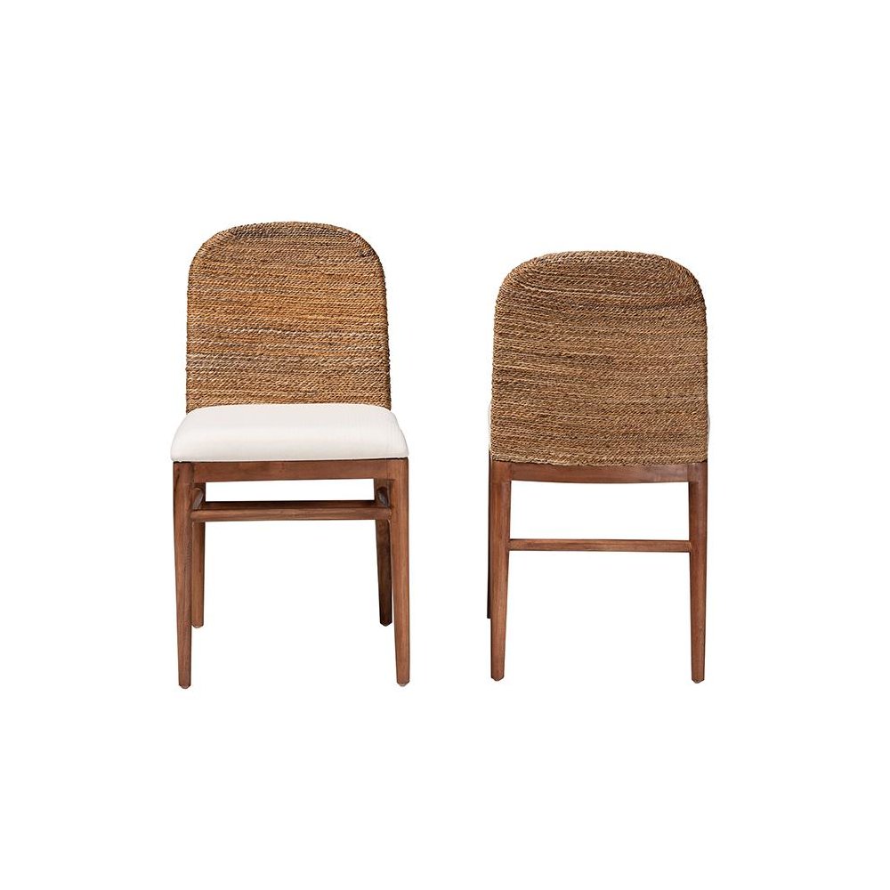 Nadim Modern Bohemian Natural Seagrass and Acacia Wood 2-Piece Dining Chair Set. Picture 2