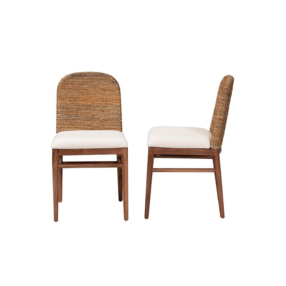 Nadim Modern Bohemian Natural Seagrass and Acacia Wood 2-Piece Dining Chair Set. Picture 3