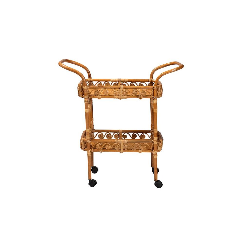 Diwata Modern Bohemian Natural Brown Rattan Kitchen Cart. Picture 2