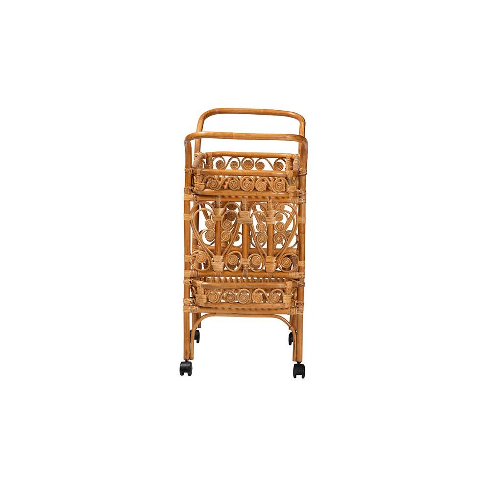 Diwata Modern Bohemian Natural Brown Rattan Kitchen Cart. Picture 3