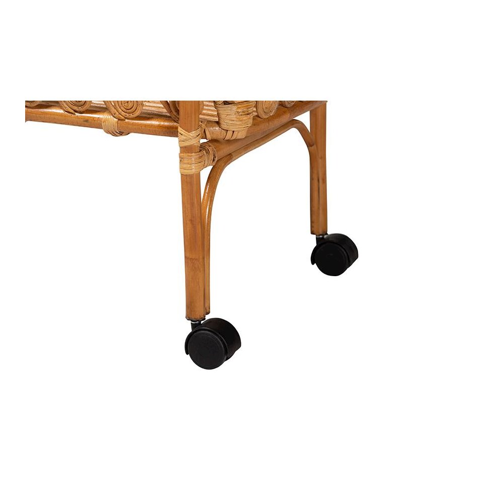 Diwata Modern Bohemian Natural Brown Rattan Kitchen Cart. Picture 5