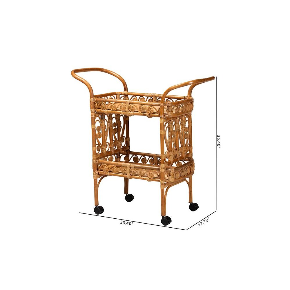 Diwata Modern Bohemian Natural Brown Rattan Kitchen Cart. Picture 9