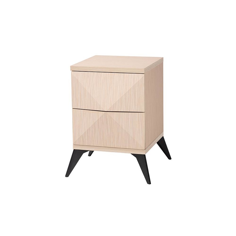 Modern Two-Tone Light Brown and Black Wood 2-Drawer Nightstand. Picture 1