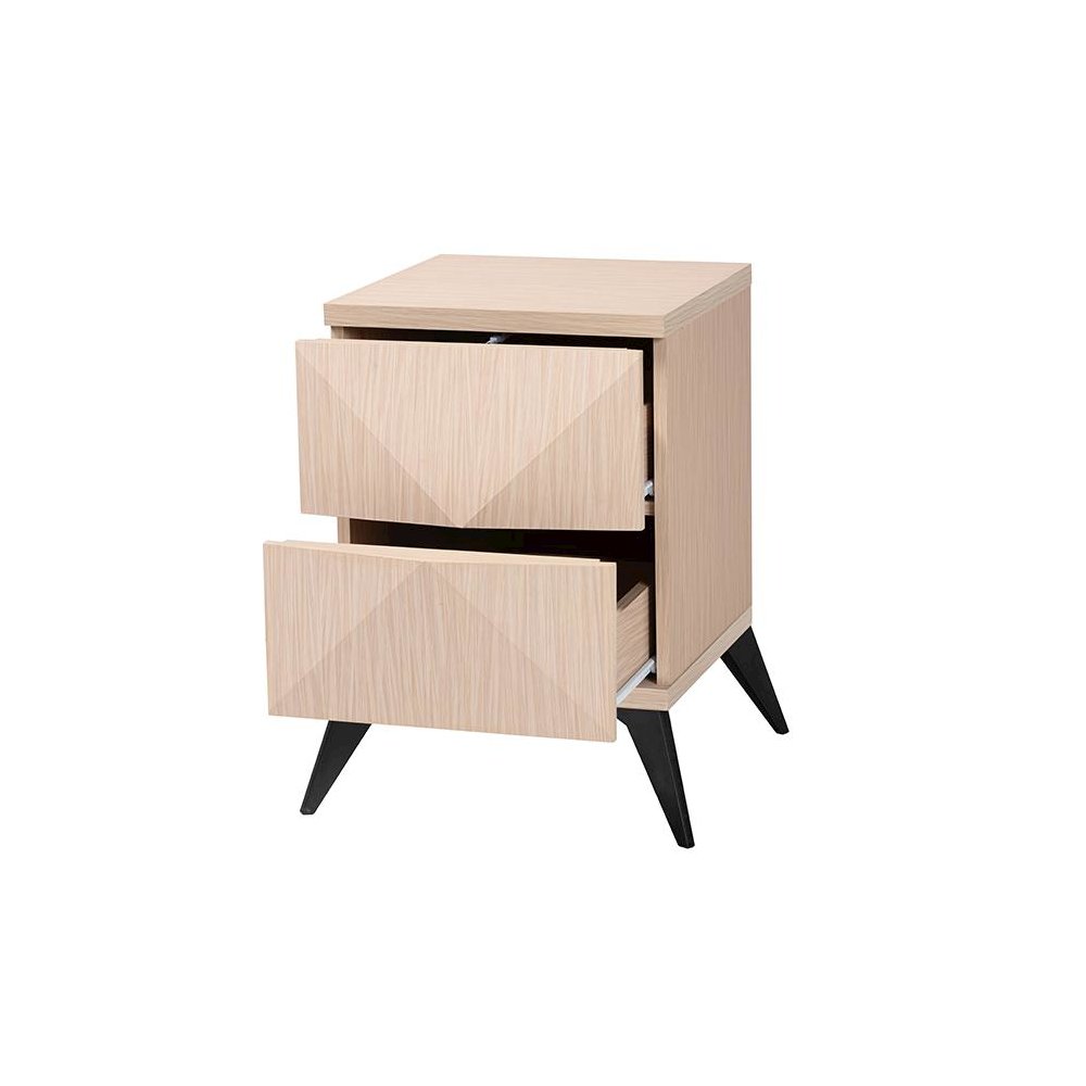 Modern Two-Tone Light Brown and Black Wood 2-Drawer Nightstand. Picture 2