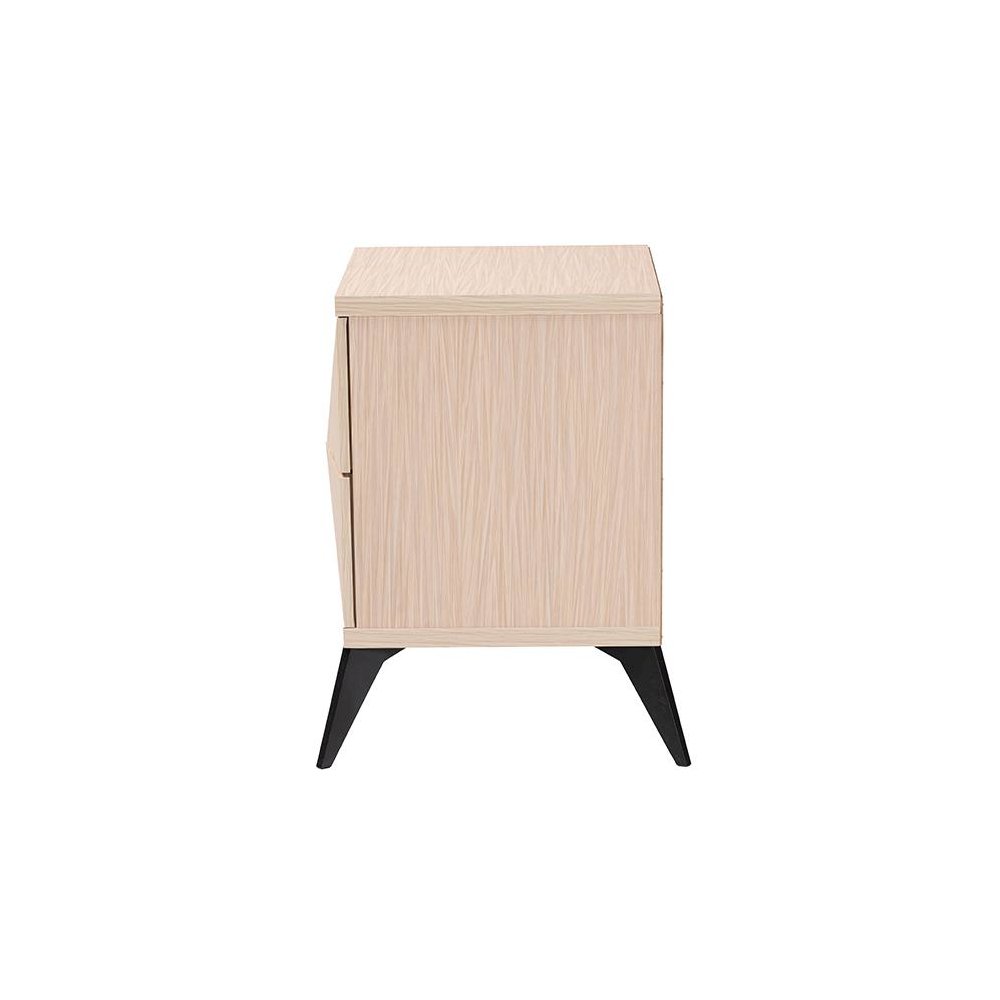 Modern Two-Tone Light Brown and Black Wood 2-Drawer Nightstand. Picture 4