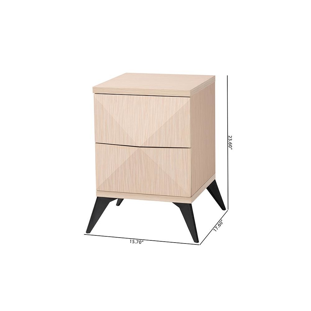 Modern Two-Tone Light Brown and Black Wood 2-Drawer Nightstand. Picture 9