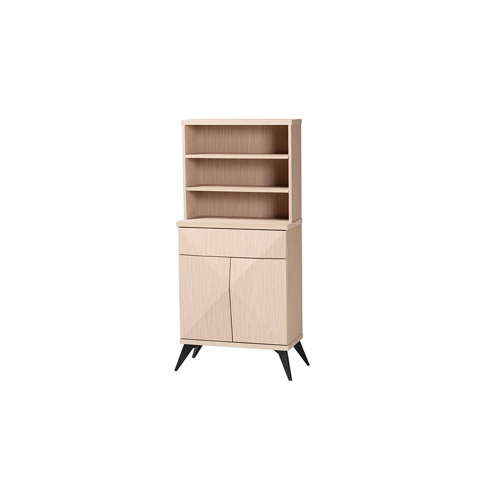 Draper Mid-Century Modern Two-Tone Light Brown and Black Wood Kitchen Cabinet. Picture 1