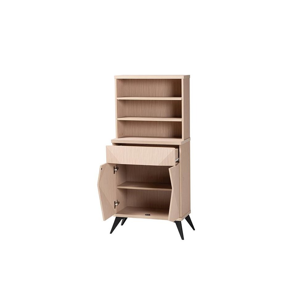 Draper Mid-Century Modern Two-Tone Light Brown and Black Wood Kitchen Cabinet. Picture 2