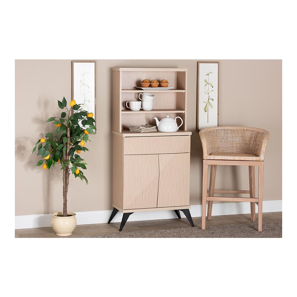 Draper Mid-Century Modern Two-Tone Light Brown and Black Wood Kitchen Cabinet. Picture 7