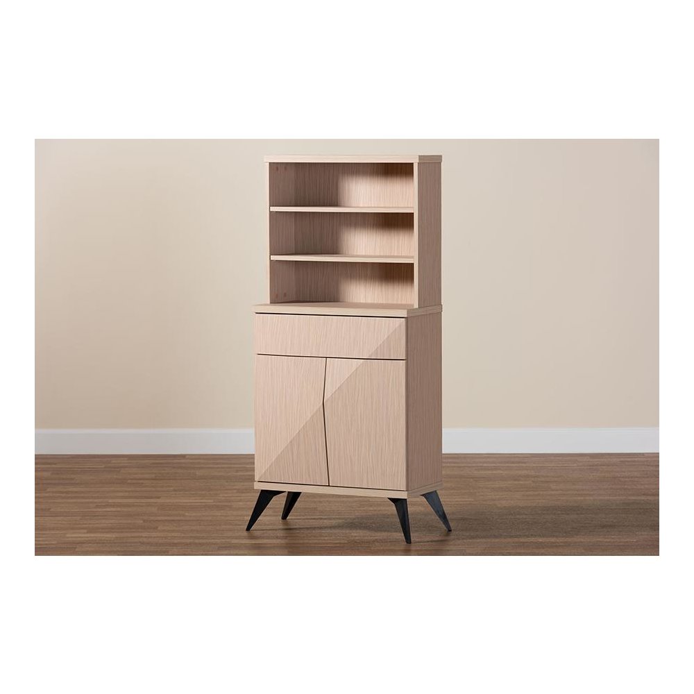 Draper Mid-Century Modern Two-Tone Light Brown and Black Wood Kitchen Cabinet. Picture 8