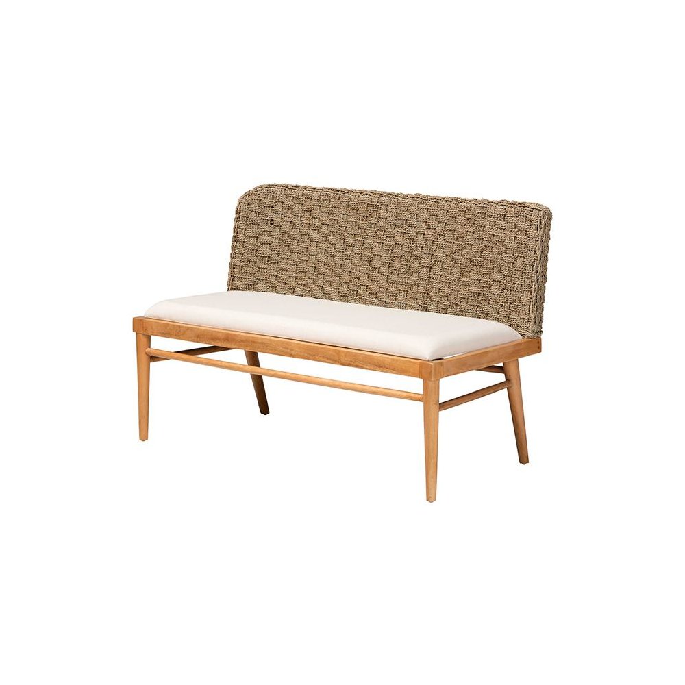 Denver Modern Bohemian Natural Seagrass and Acacia Wood 3-Piece Dining Nook Set. Picture 2