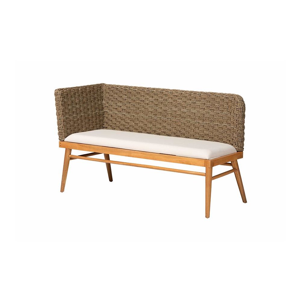 Denver Modern Bohemian Natural Seagrass and Acacia Wood 3-Piece Dining Nook Set. Picture 3