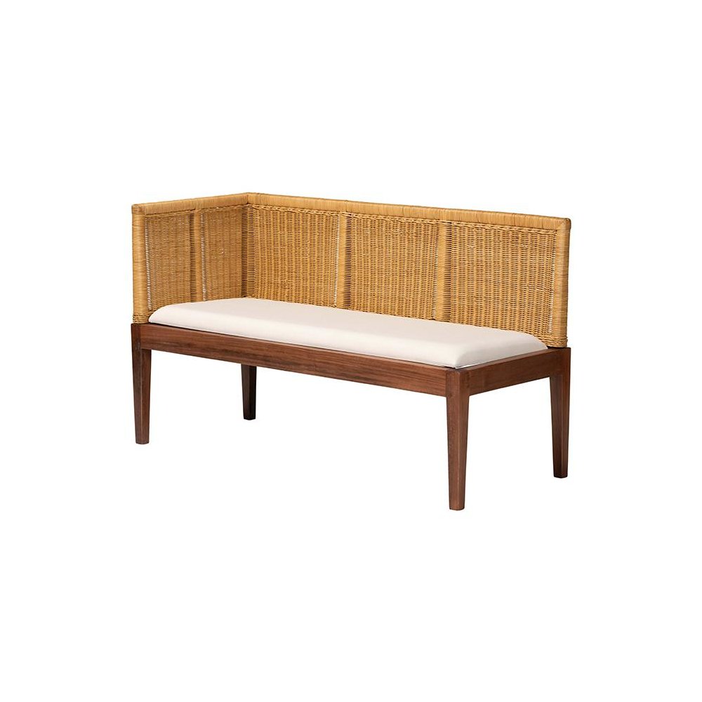 Bohemian Natural Brown Rattan and Brown Acacia Wood 3-Piece Dining Nook set. Picture 2