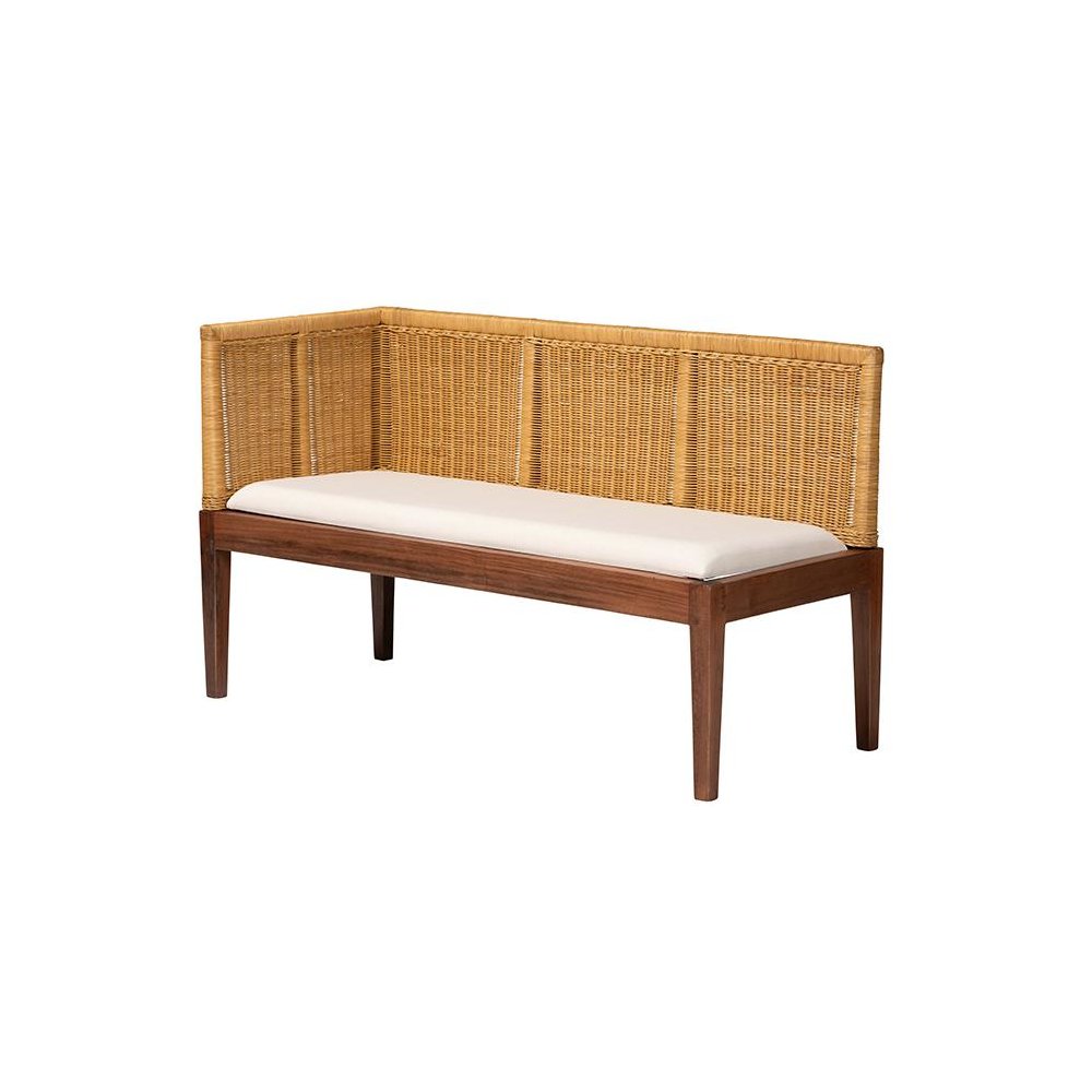 Nautral Brown Rattan and Brown Acacia Wood 2-Piece Dining Nook Banquette Set. Picture 2