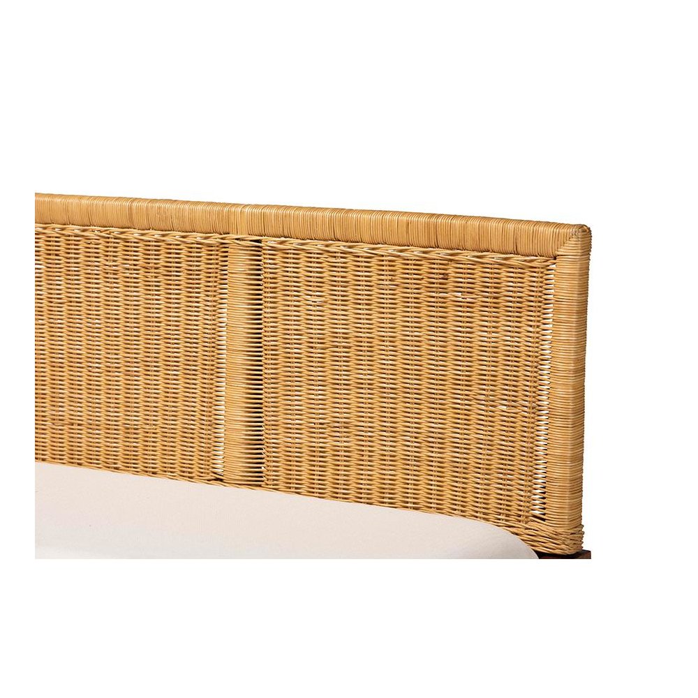 Nautral Brown Rattan and Brown Acacia Wood 2-Piece Dining Nook Banquette Set. Picture 3