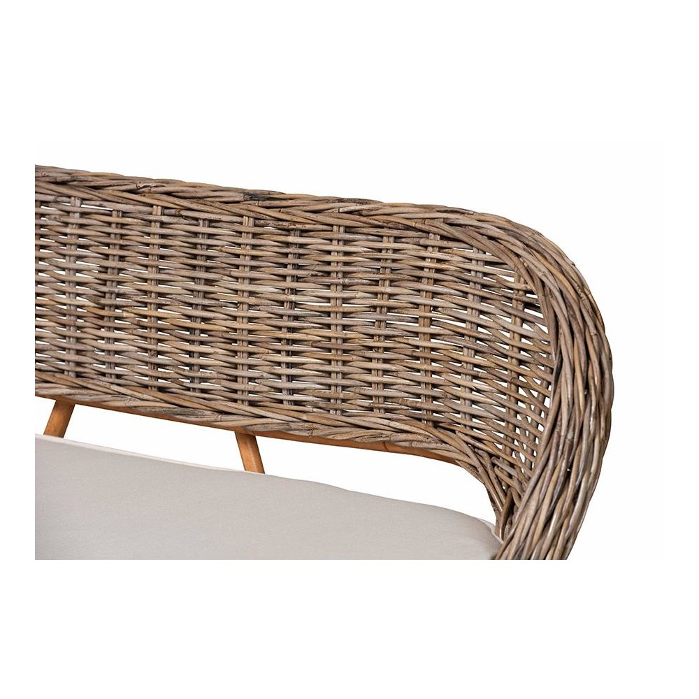 Natural Kubu Rattan and Grey Acacia Wood 2-Piece Dining Nook Banquette Set. Picture 4