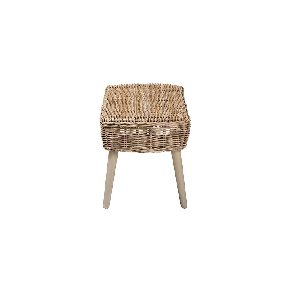Raisa Modern Bohemian Natural Kubu Rattan and Grey Acacia Wood Accent Bench. Picture 3