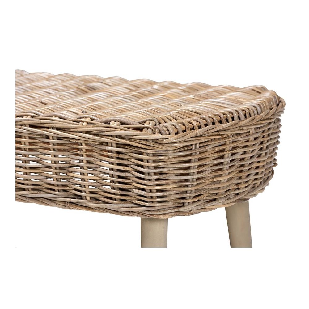 Raisa Modern Bohemian Natural Kubu Rattan and Grey Acacia Wood Accent Bench. Picture 4