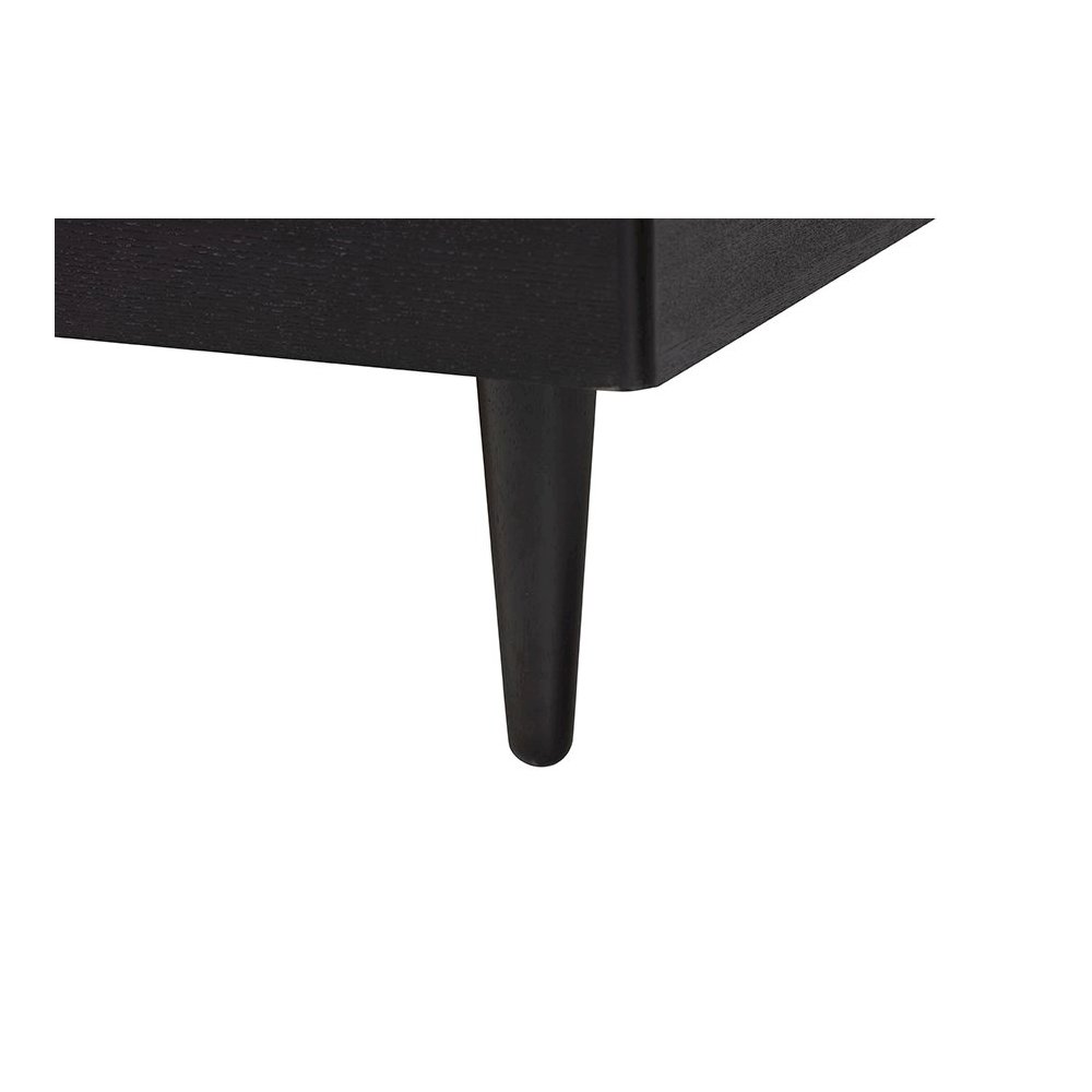 Beige Fabric and Black Wood Queen Size Bed with Built-In Side Tables. Picture 6