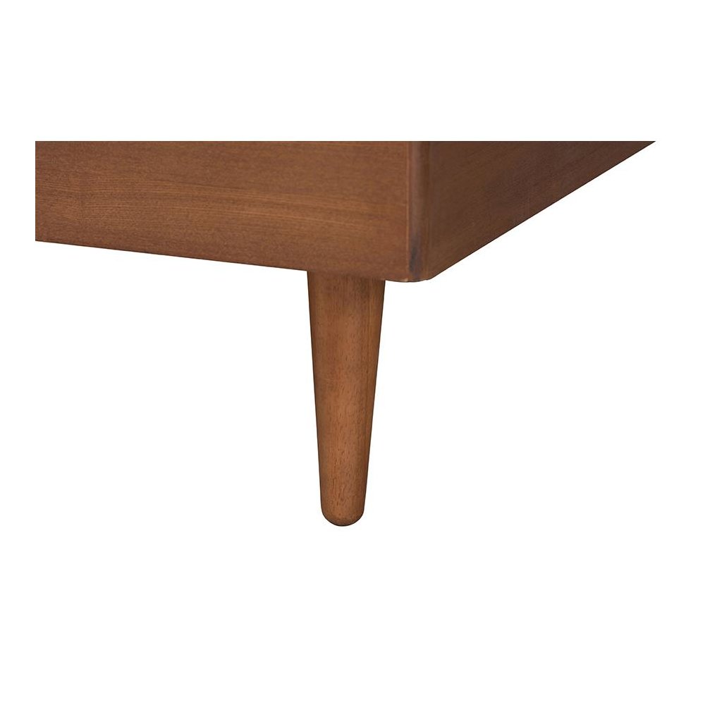 Walnut Brown Wood Queen Size Platform Bed With Floating Side Table. Picture 6