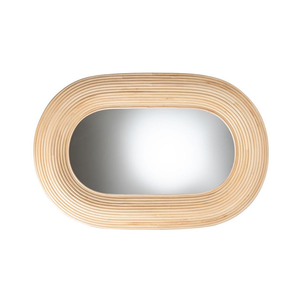 Drucilla Modern Bohemian Natural Brown Rattan Oval Accent Wall Mirror. Picture 2