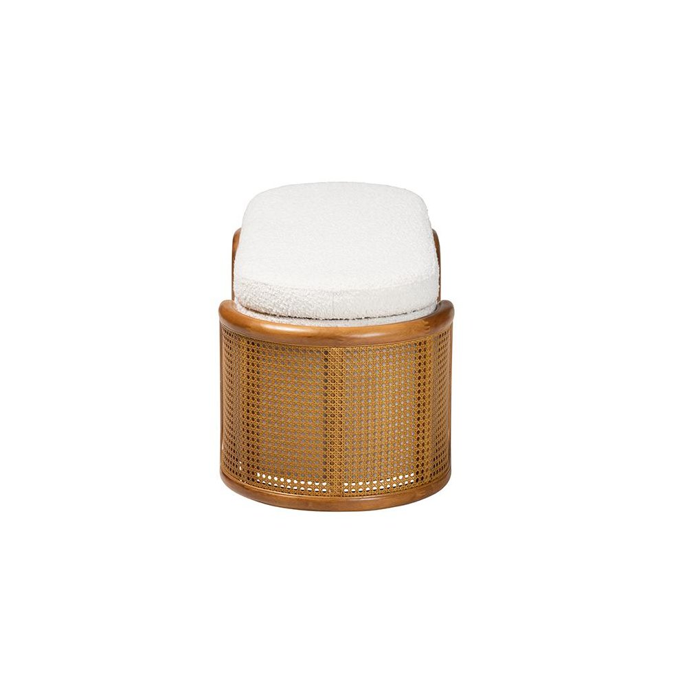 Baxton Studio Basira Japandi Cream Boucle Fabric Storage Bench with Woven Rattan. Picture 4