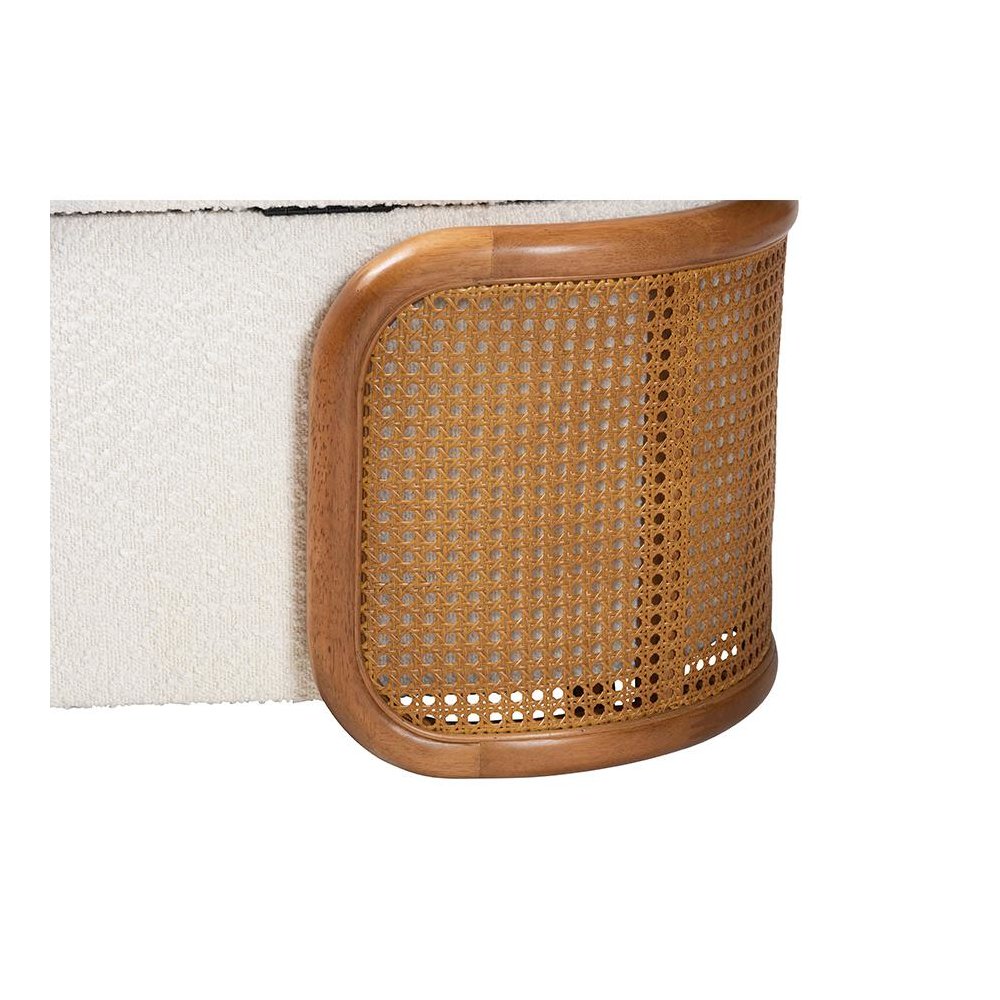 Baxton Studio Basira Japandi Cream Boucle Fabric Storage Bench with Woven Rattan. Picture 6