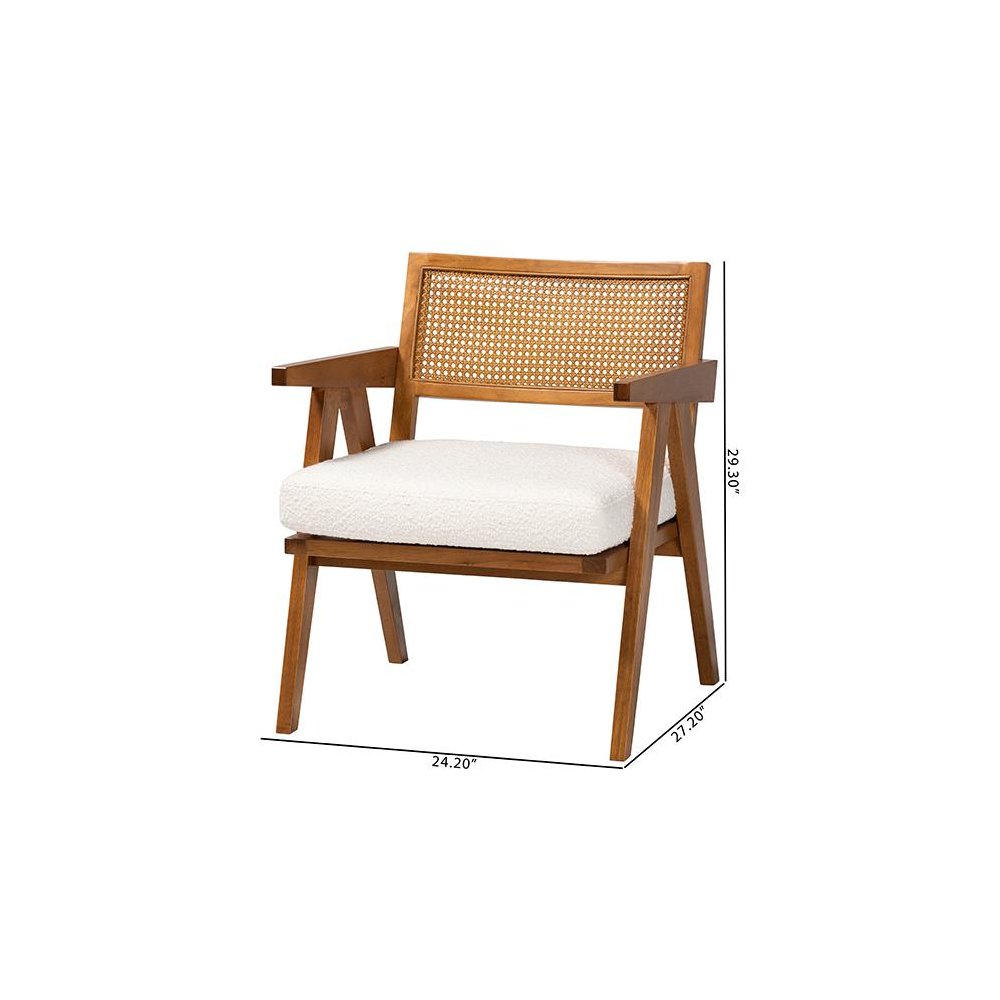 Jetsam Japandi Cream Boucle Fabric and Walnut Brown Finished Wood Arm Chair. Picture 10