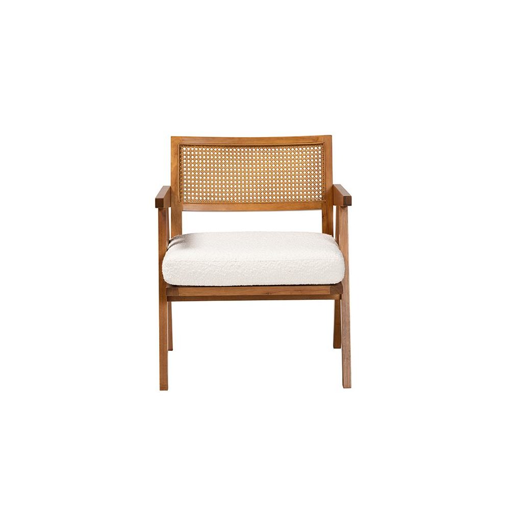 Jetsam Japandi Cream Boucle Fabric and Walnut Brown Finished Wood Arm Chair. Picture 2