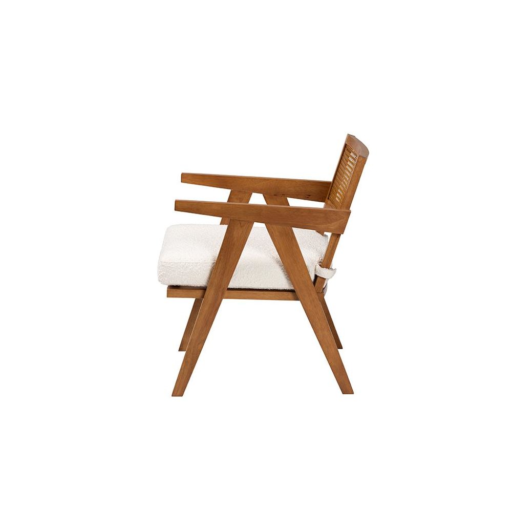 Jetsam Japandi Cream Boucle Fabric and Walnut Brown Finished Wood Arm Chair. Picture 3