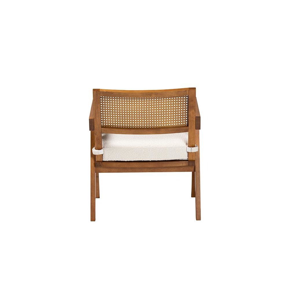 Jetsam Japandi Cream Boucle Fabric and Walnut Brown Finished Wood Arm Chair. Picture 4