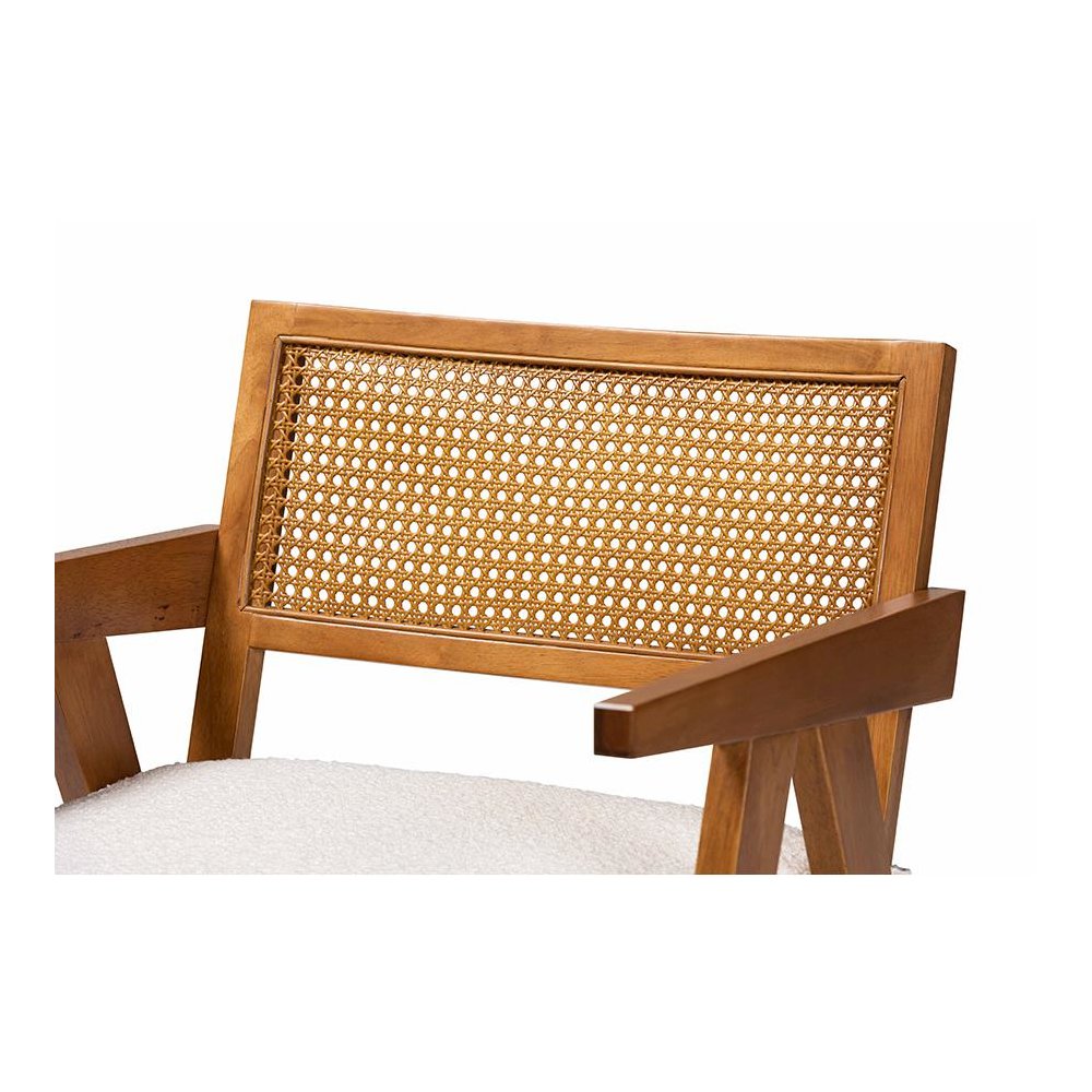 Jetsam Japandi Cream Boucle Fabric and Walnut Brown Finished Wood Arm Chair. Picture 5