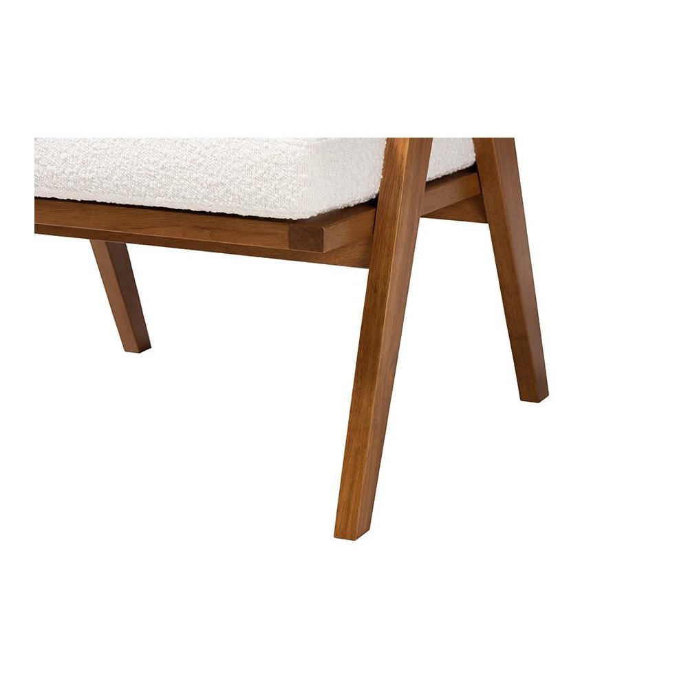 Jetsam Japandi Cream Boucle Fabric and Walnut Brown Finished Wood Arm Chair. Picture 6